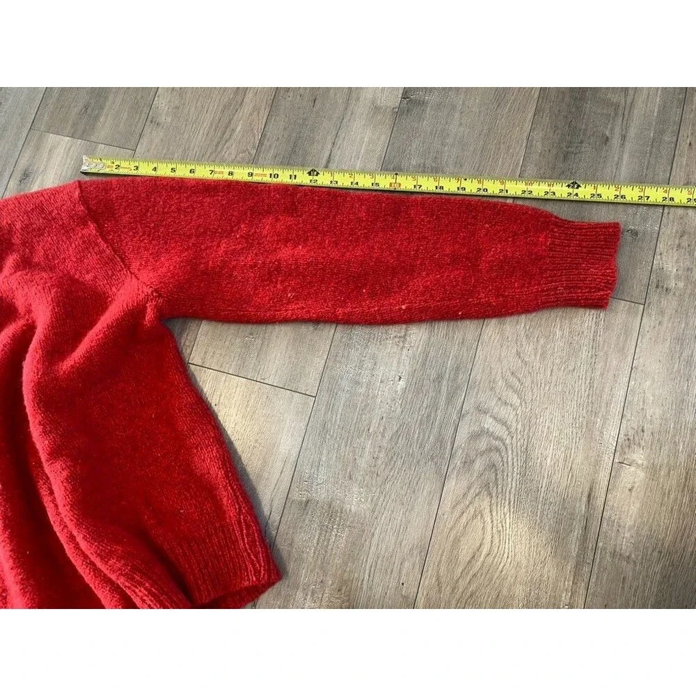 Vintage LL Bean Mens M Wool Chunky Cowl Neck Fisherman Sweater RED USA 80s - Picture 6 of 9